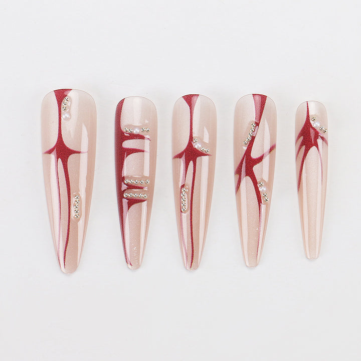 Artistic Stiletto Press-On Nails with Unique Abstract Design Kalsten