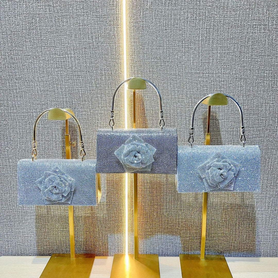 Rhinestone-Embellished Floral Clutch