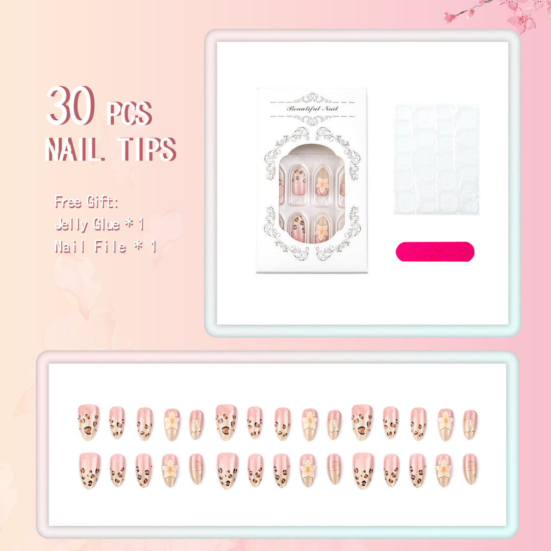 Artistic Leopard Print and Floral Press-On Nail Set