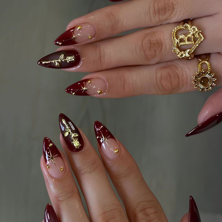 Stiletto Nail Art Extensions with Gold Accents Kalsten