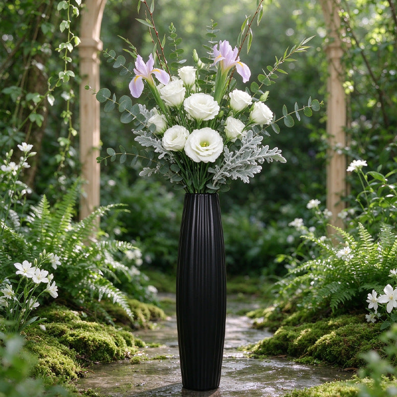 Elegant Ribbed Ceramic Floor Vase Kalsten