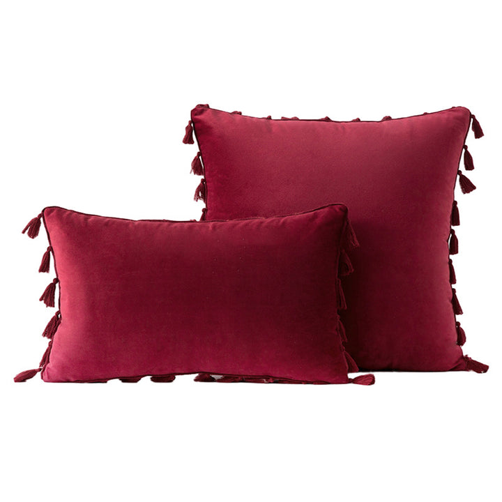 Velvet Tassel-Trim Square and Lumbar Decorative Pillow Set
