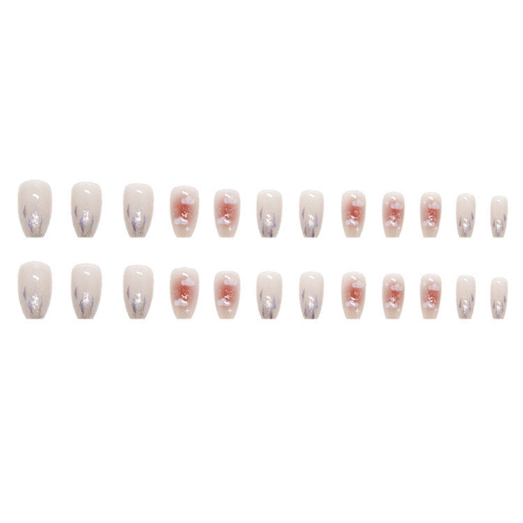 Artificial nail set with floral design and glitter accents Kalsten