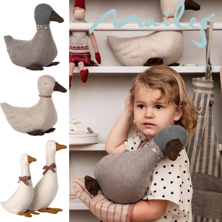 Handmade Linen Plush Bunny Doll with Bow Tie and Removable Overalls