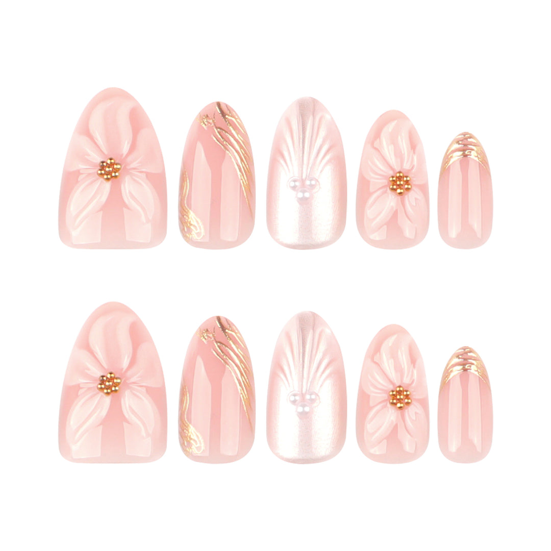 Artificial Press-On Nails with Elegant Flower Design Kalsten