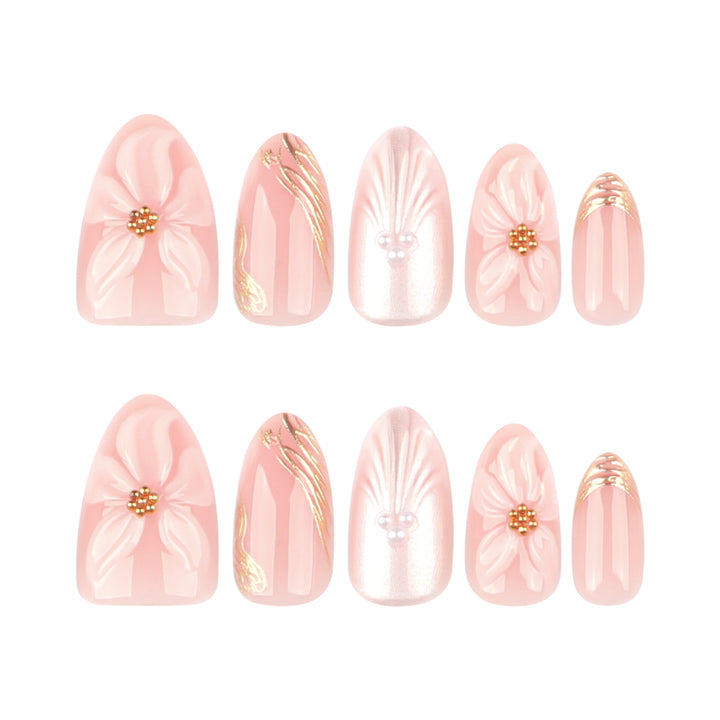 Artificial Press-On Nails with Elegant Flower Design Kalsten