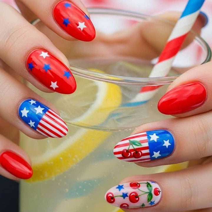 Patriotic Cherry-Themed Nail Art Set