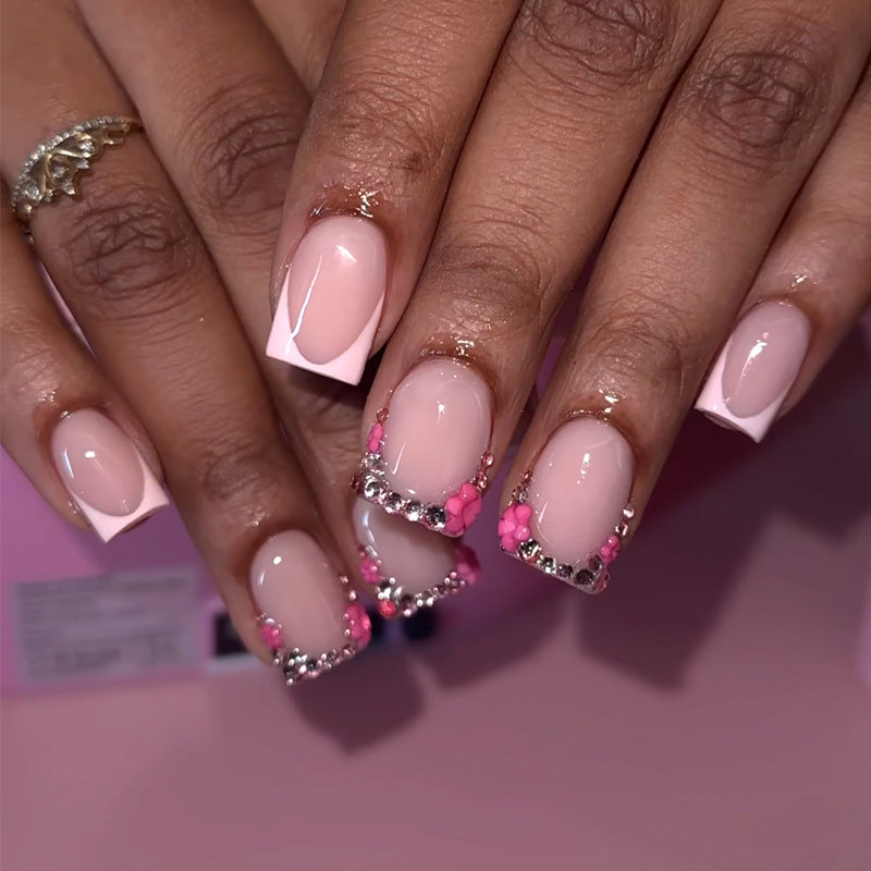 Decorative Rhinestone French Tip Press-On Nails Kalsten