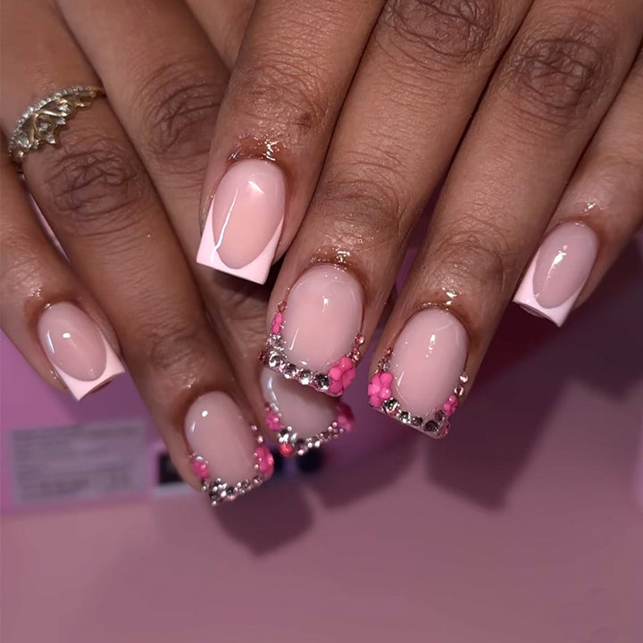 Decorative Rhinestone French Tip Press-On Nails Kalsten