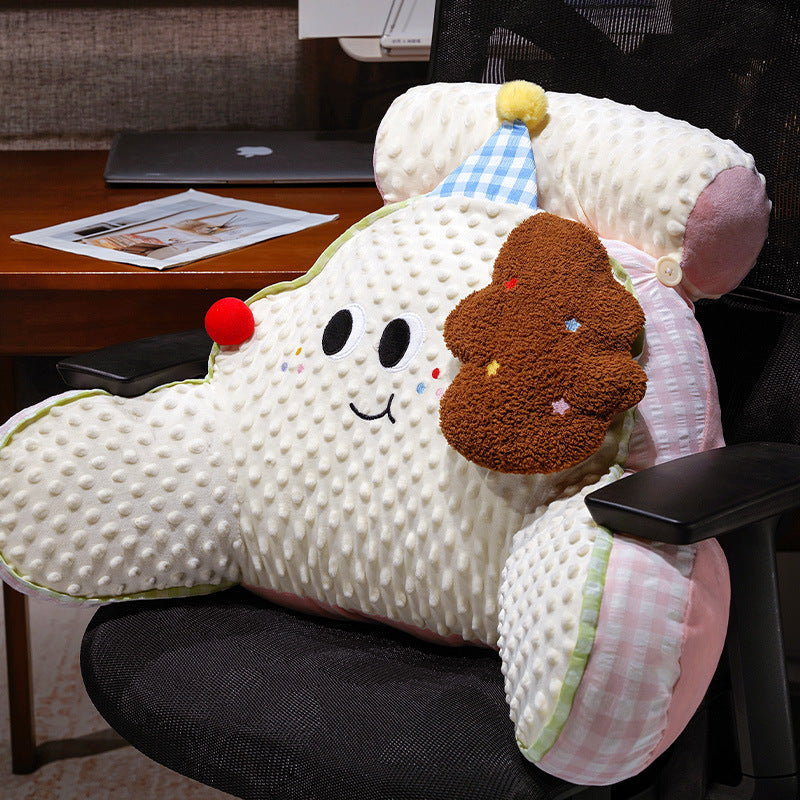 Cloud-shaped reading pillow and back support pillow with minky texture and checkered sides