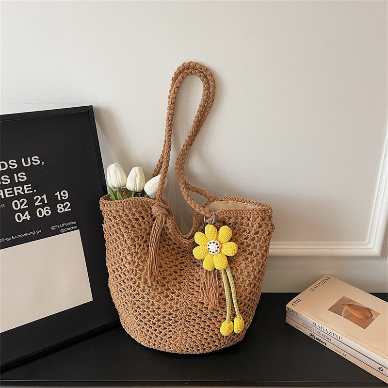 Knitted Tote Bag in Boho Style with Charming Charms Kalsten