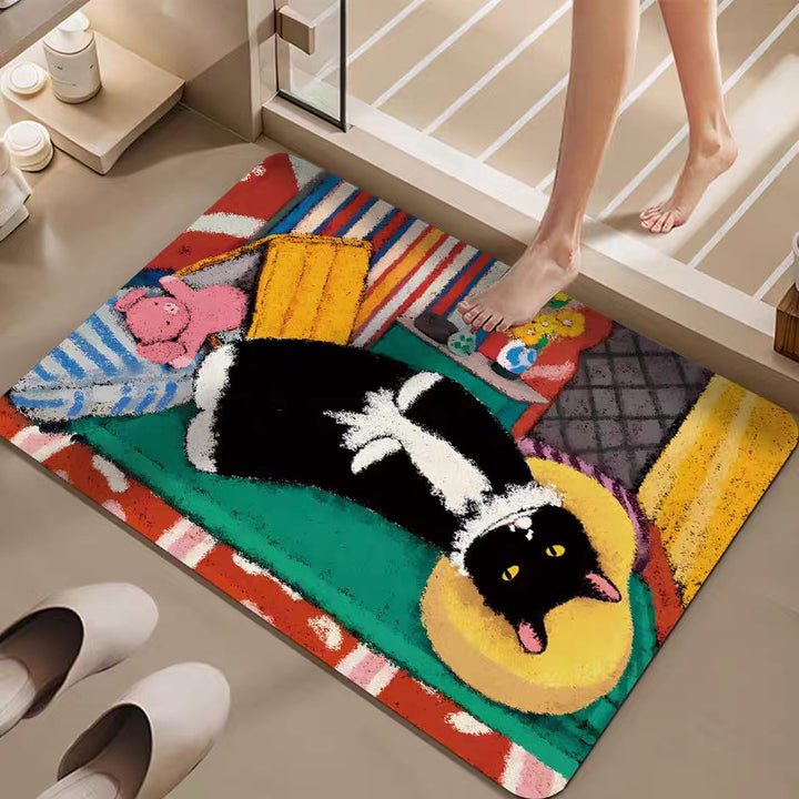 Cartoon Cat-Themed Bath Mat Kalsten