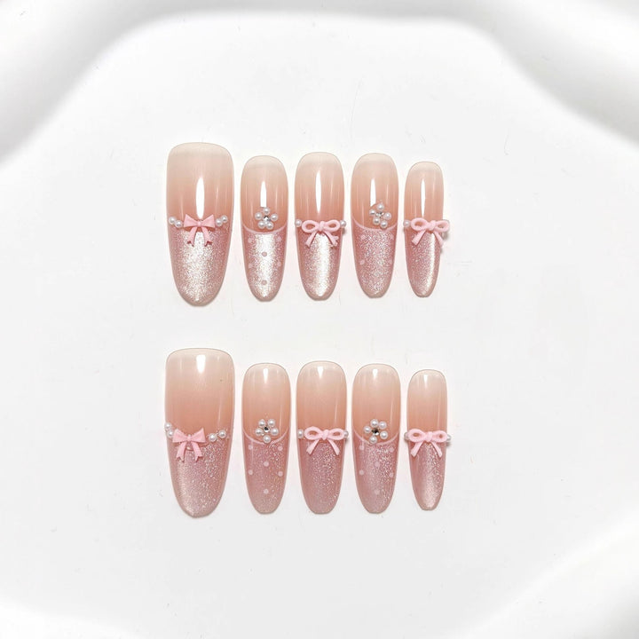 Elegant artificial nails with bows and pearl decoration Kalsten