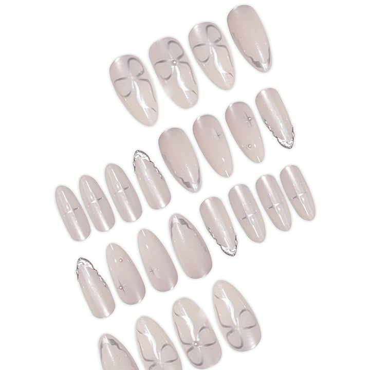 Elegant Press-On Nail Art with Floral Accents Kalsten