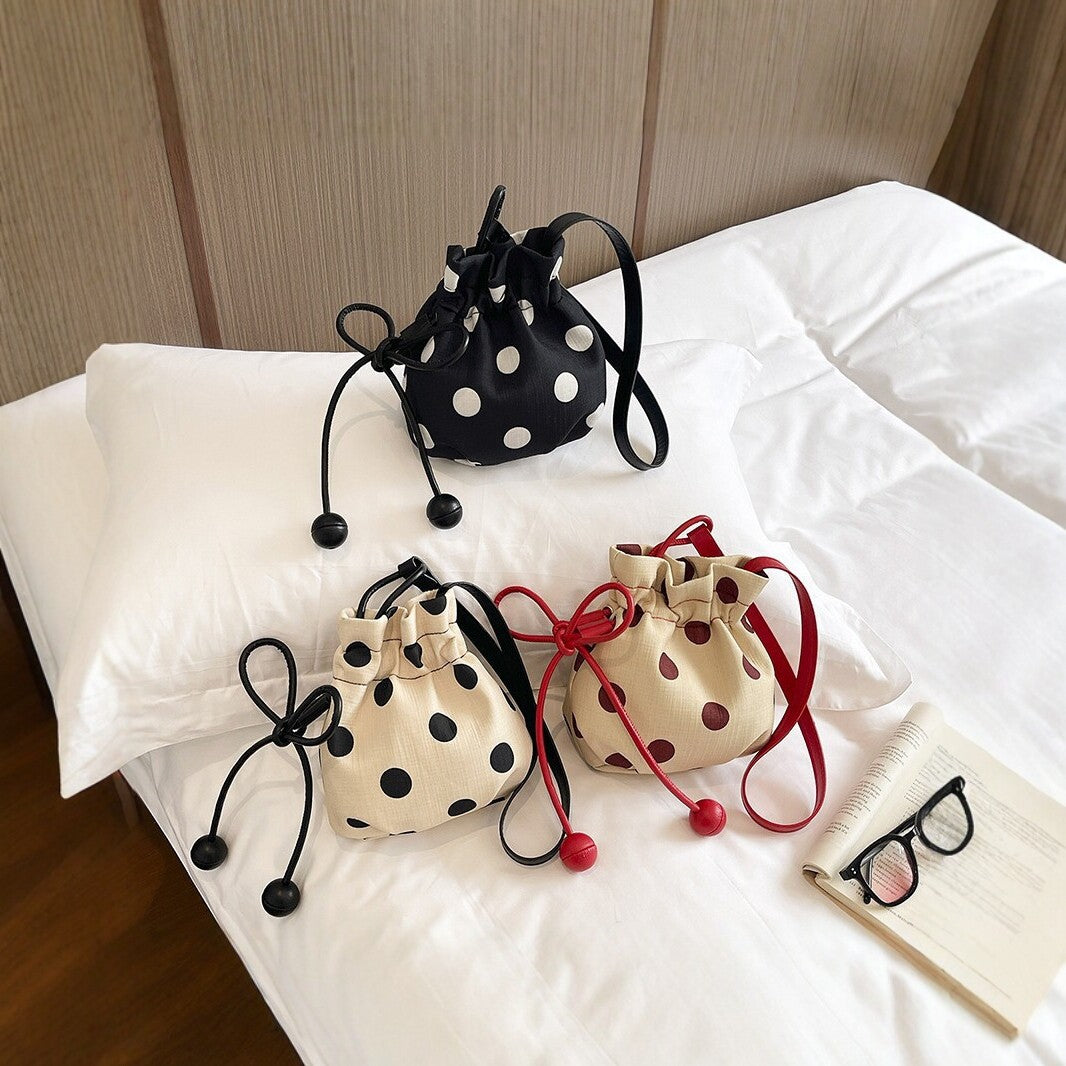 Polka Dot Drawstring Bucket Bag