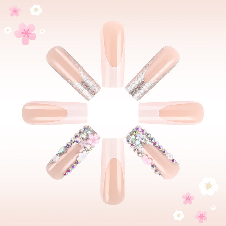 Artistic Press-On Nail Art Set with Floral Accents Kalsten