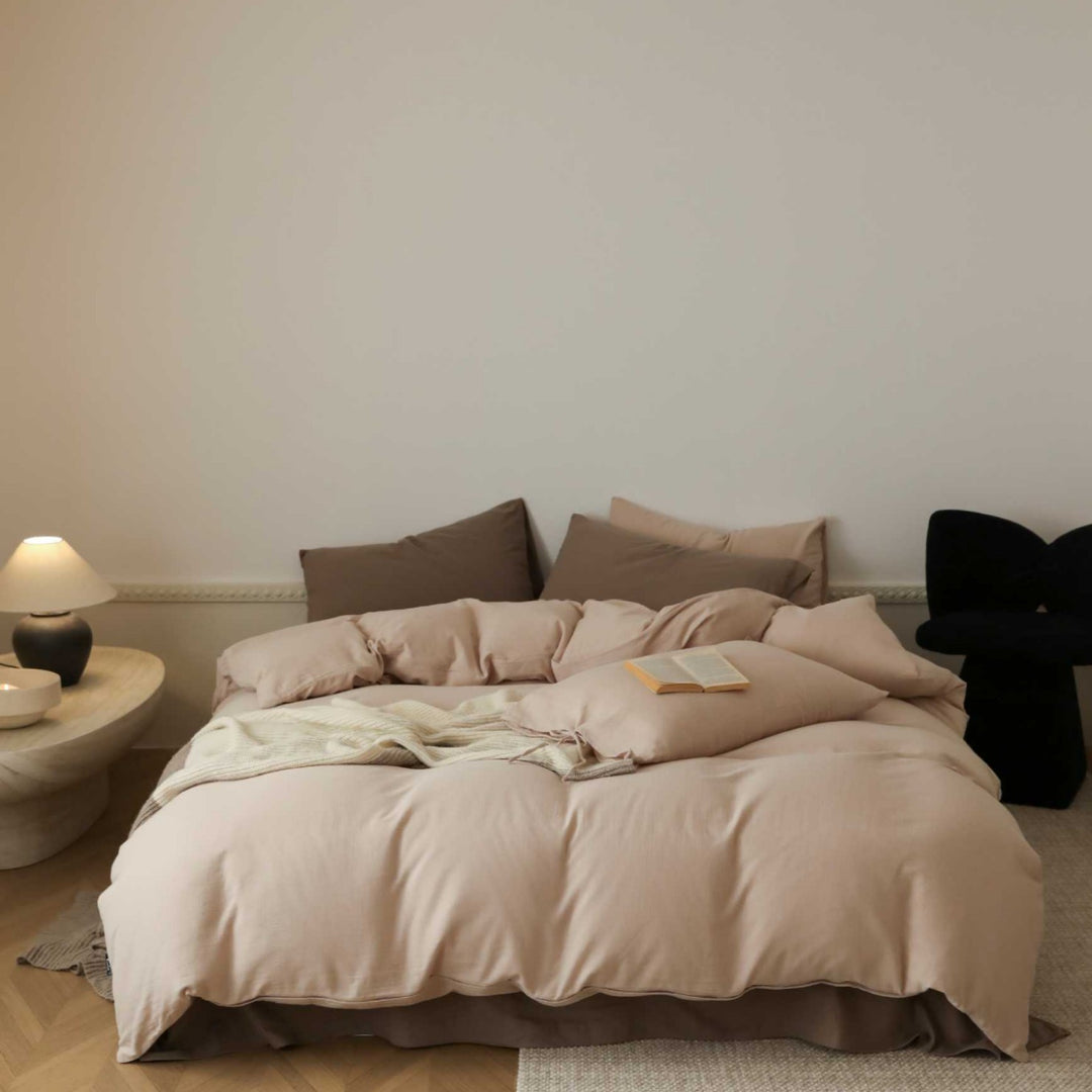 Breathable stonewashed bed linen set made of cotton-linen blend