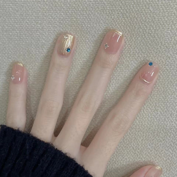 Decorative Press-On Nail Art Set with Elegant Gem Details