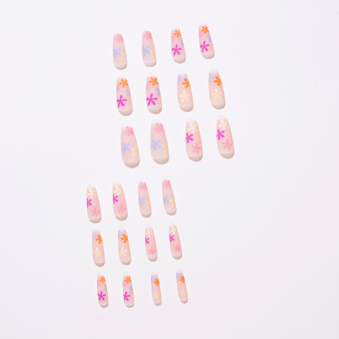 Artificial nail extensions with colorful floral pattern Kalsten