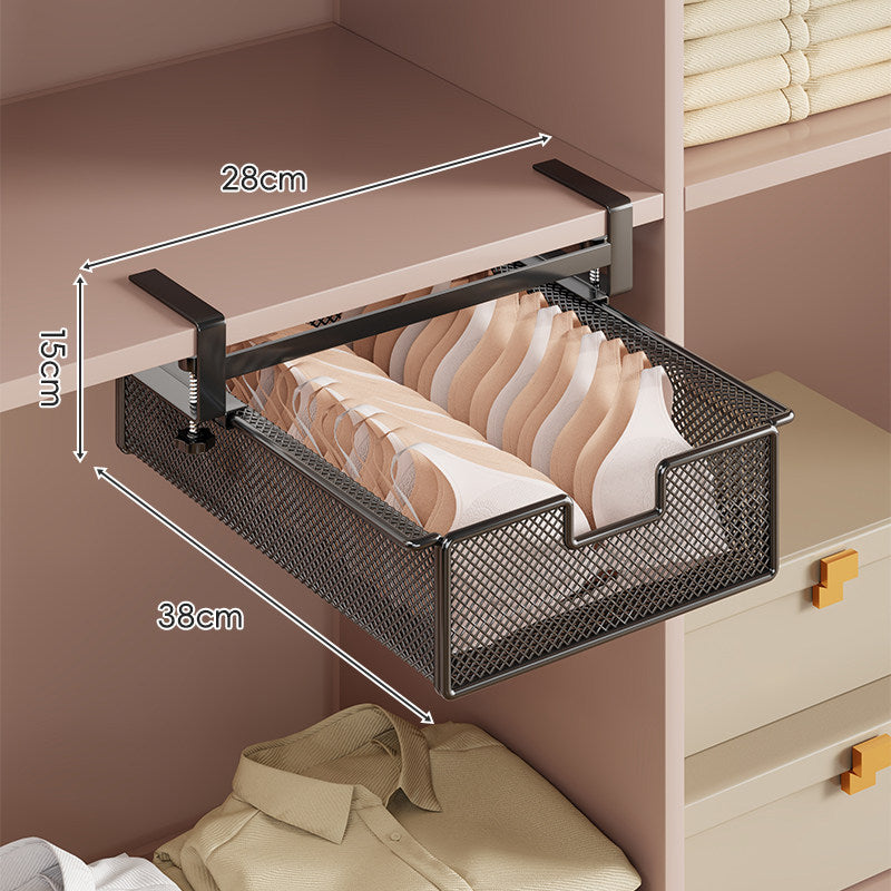 Under-Shelf Pull-Out Mesh Bra and Lingerie Drawer Organizer with Clamp Mount