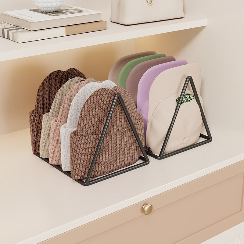 Triangular Metal Multi-Slot Knit Hat and Beanie Organizer Rack