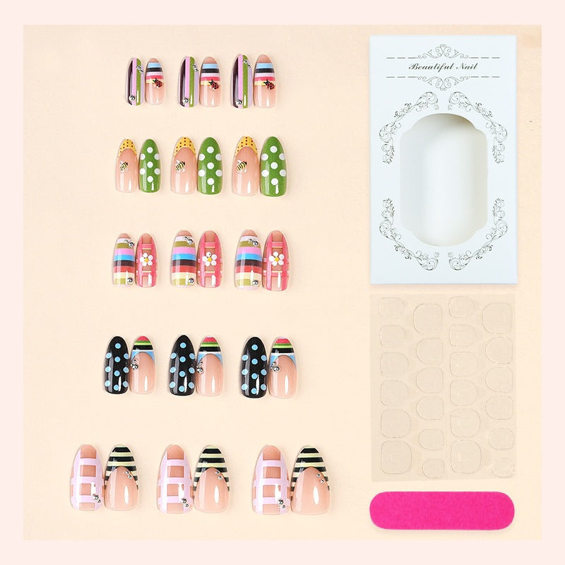 Artificial nail set with colorful patterns and glitter details Kalsten
