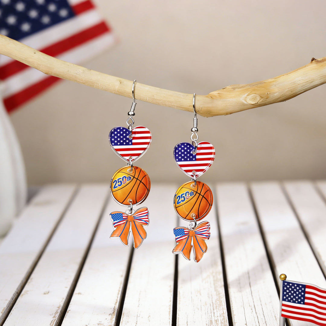Women's nan patriotic bow dangle acrylic earrings with gold plated hooks and lightweight charm Kalsten