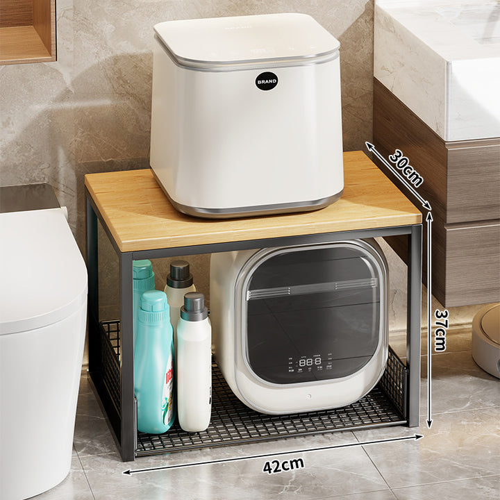 Narrow Rolling Mesh Cabinet Shelf with Bamboo Top and Locking Swivel Casters