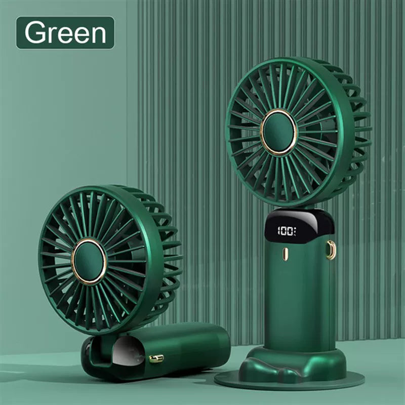 Unisex one size foldable rechargeable handheld fan with LED battery status indicator and detachable charging station Kalsten