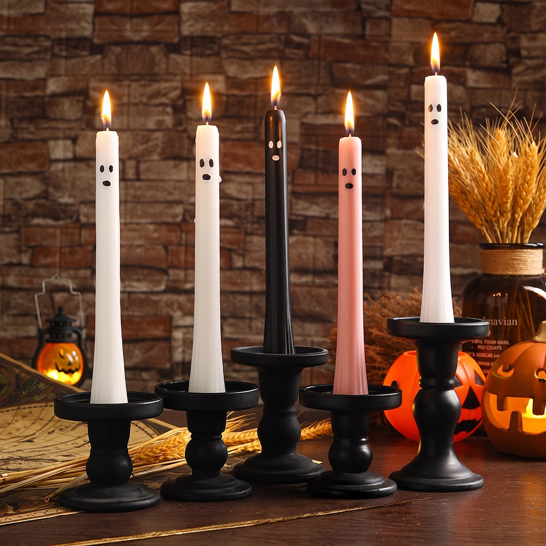 Ghost-Faced Sculptural Taper Candle Set for Seasonal Decor