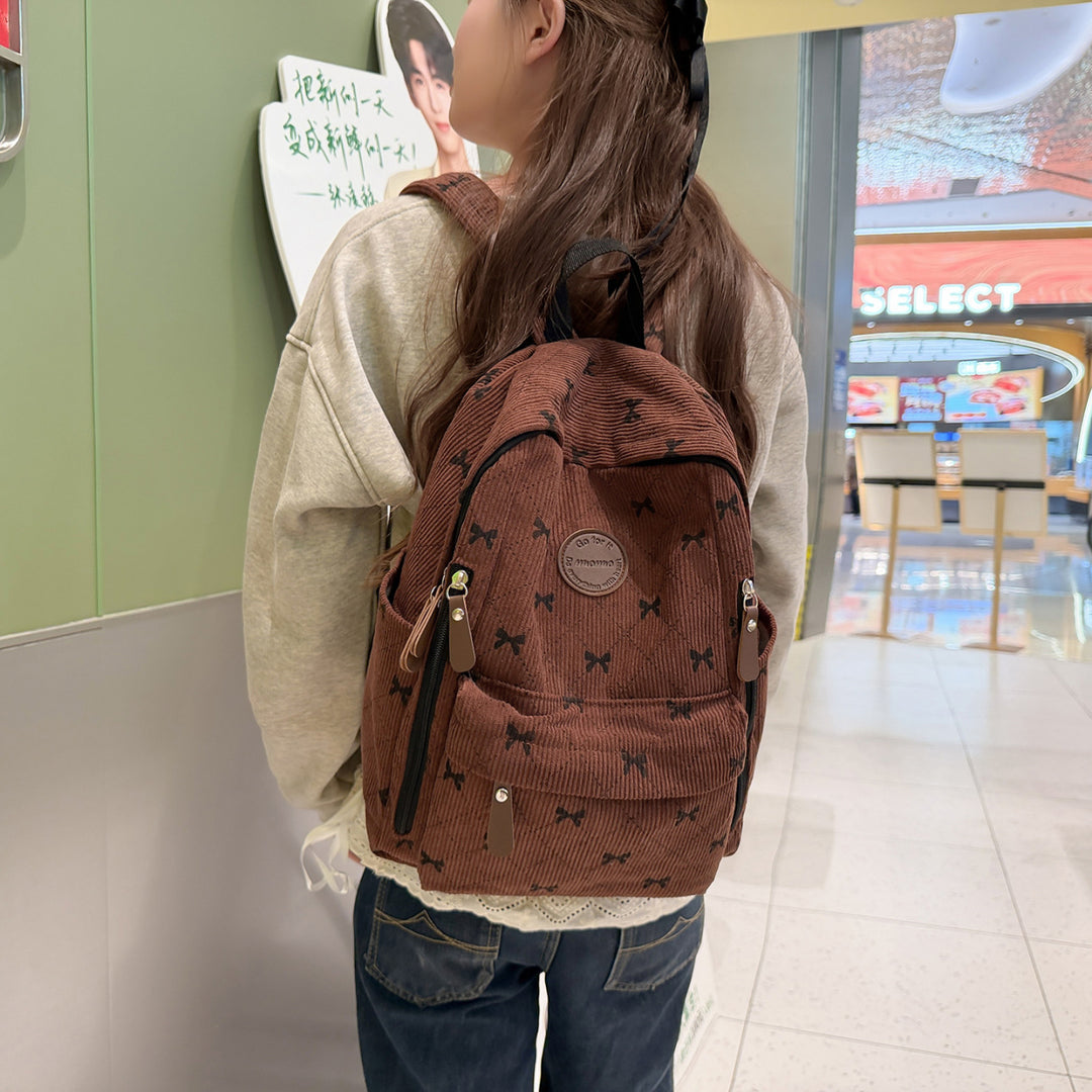 Bow-Embellished Corduroy Backpack Kalsten