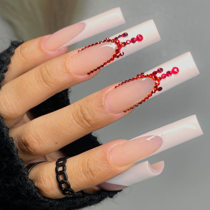 Elegant Artificial Nails with Glitter Stones Kalsten