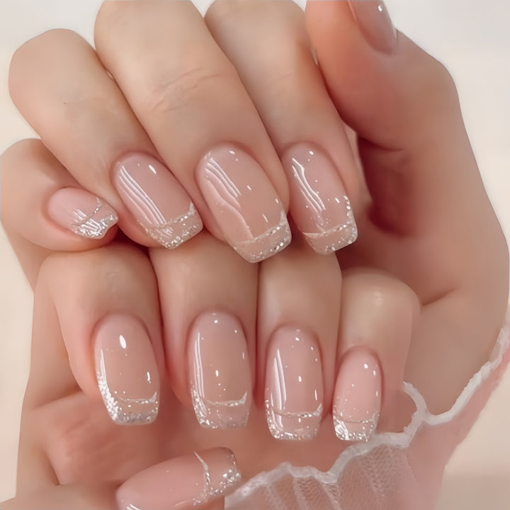Glittering French Tip Press-On Nails Kalsten