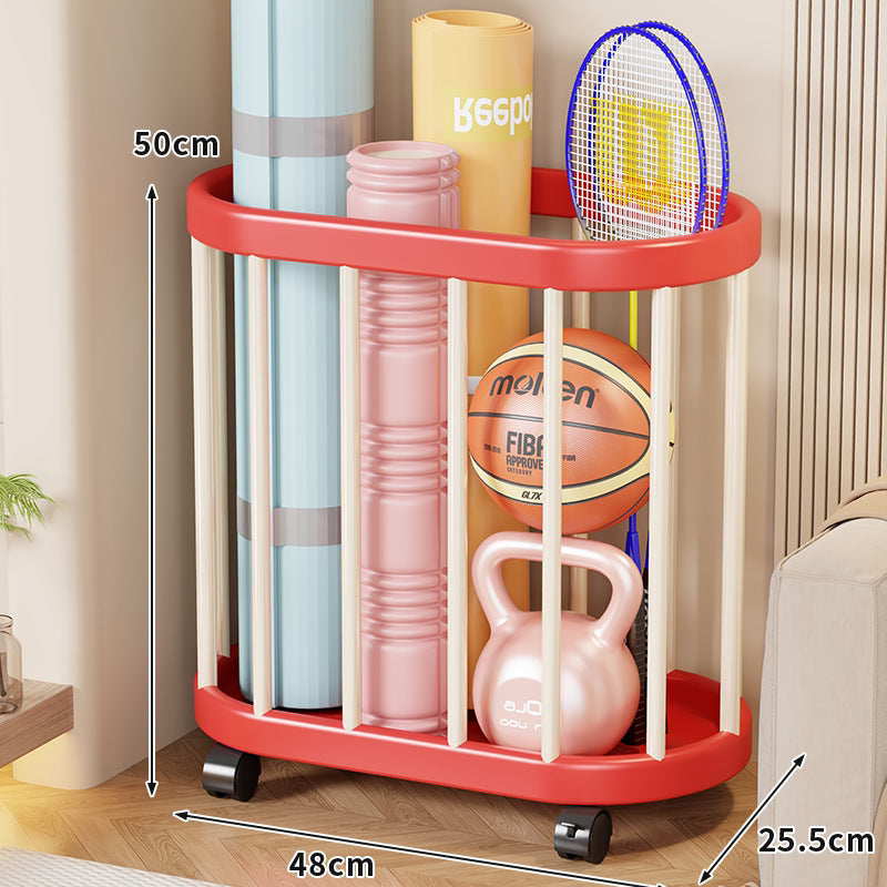 Vertical Rolling Sports Gear Storage Organizer with Cylindrical Metal Bar Frame and Casters