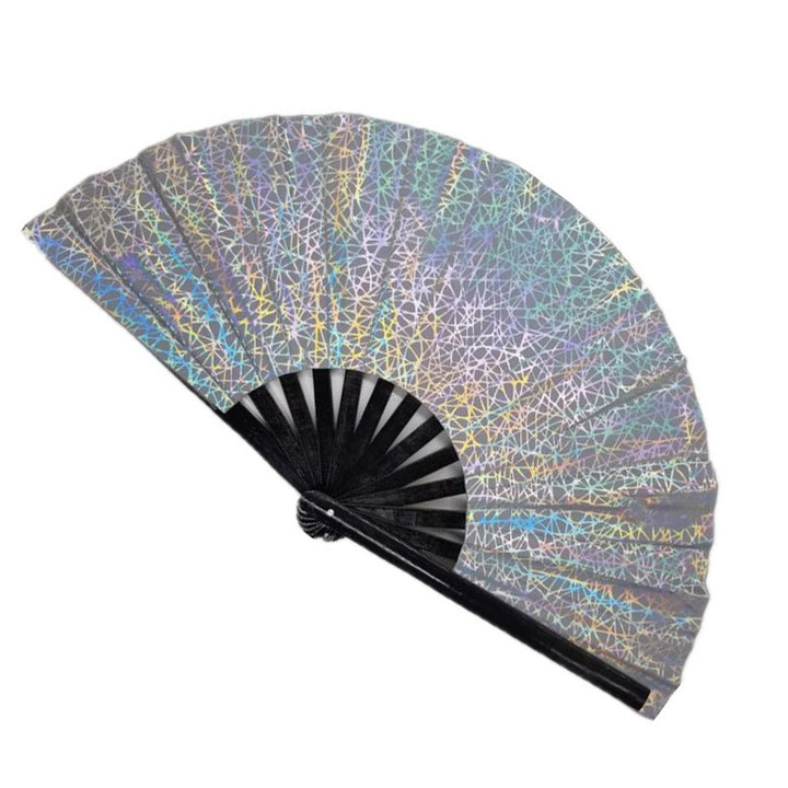 Ladies fan made of lightweight fabric with colorful geometric design Kalsten
