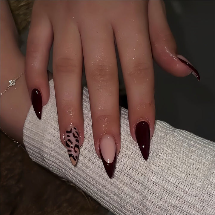 Elegant Stiletto Press-On Nails with Animal Print Design Kalsten