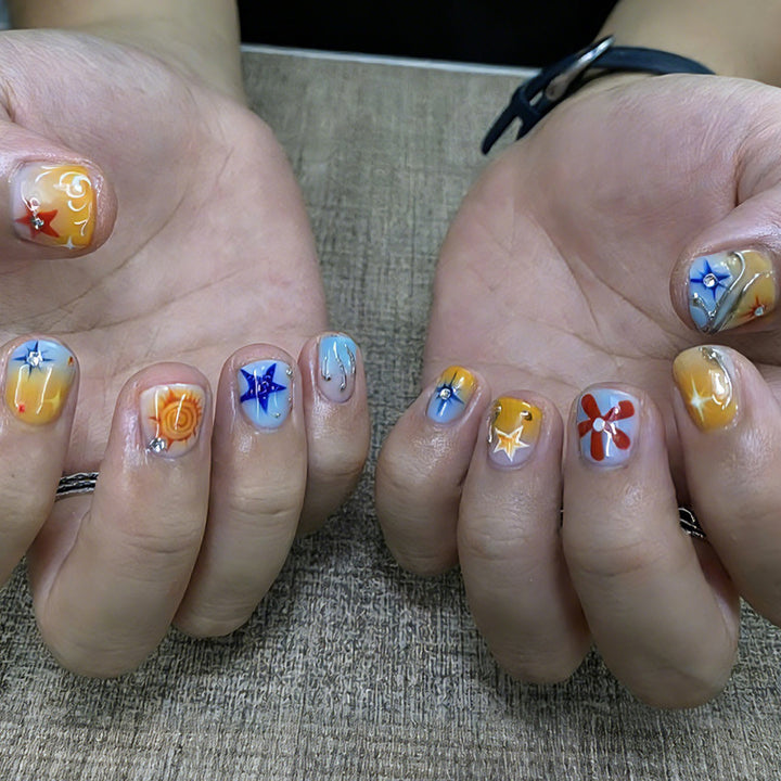 Acrylic nail set with creative floral and geometric design Kalsten