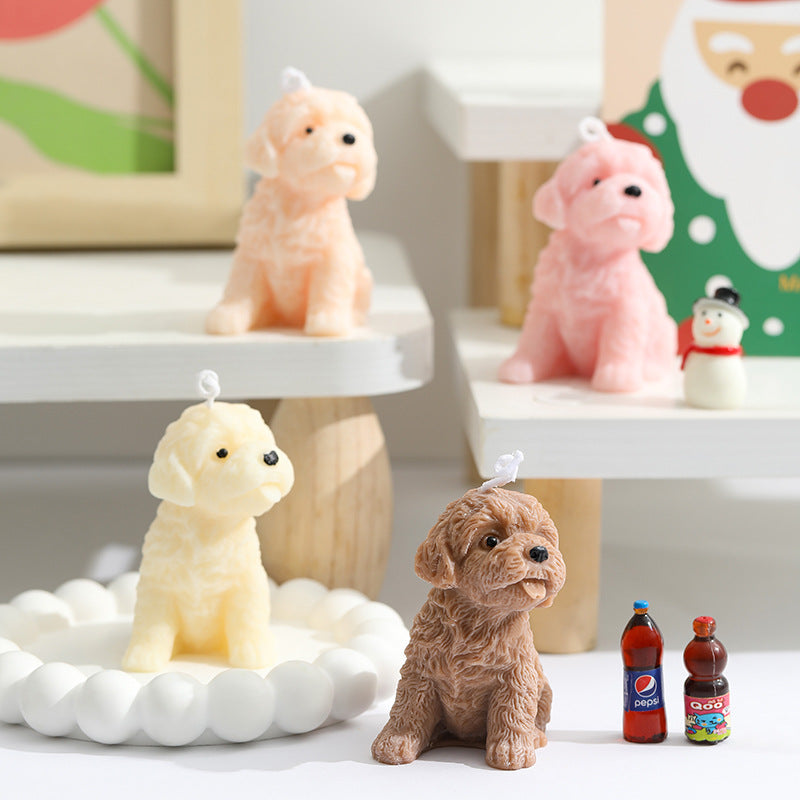 Mini Realistic Puppy Sculptural Scented Candle with Textured Fur