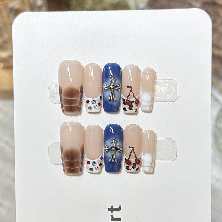 Decorative Press-On Nail Art Set with Unique Graphic Designs Kalsten