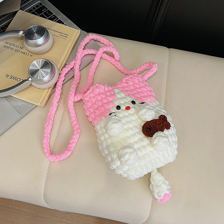 Creative Cat-Themed Crochet Crossbody Bag