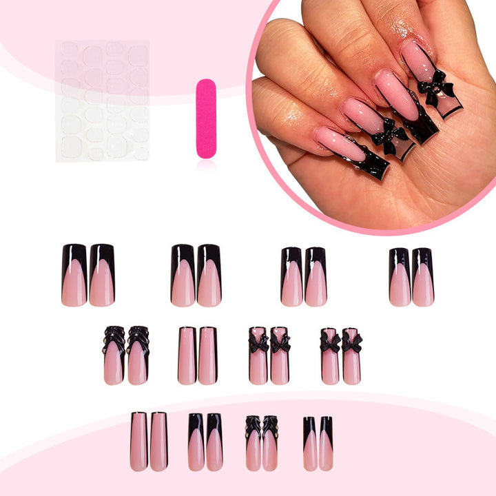 Artificial nail set with stylish black and pink designs Kalsten