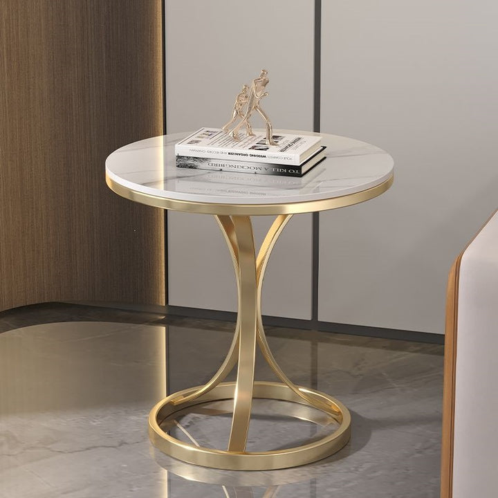 Modern Round Accent Table with Sleek Metal Base Kalsten