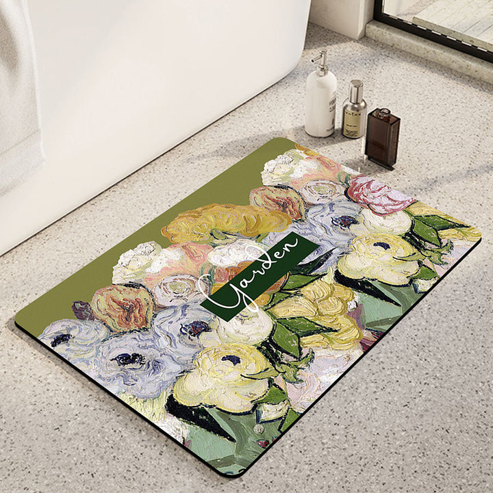 Artistic Sunflower-Themed Bath Mat