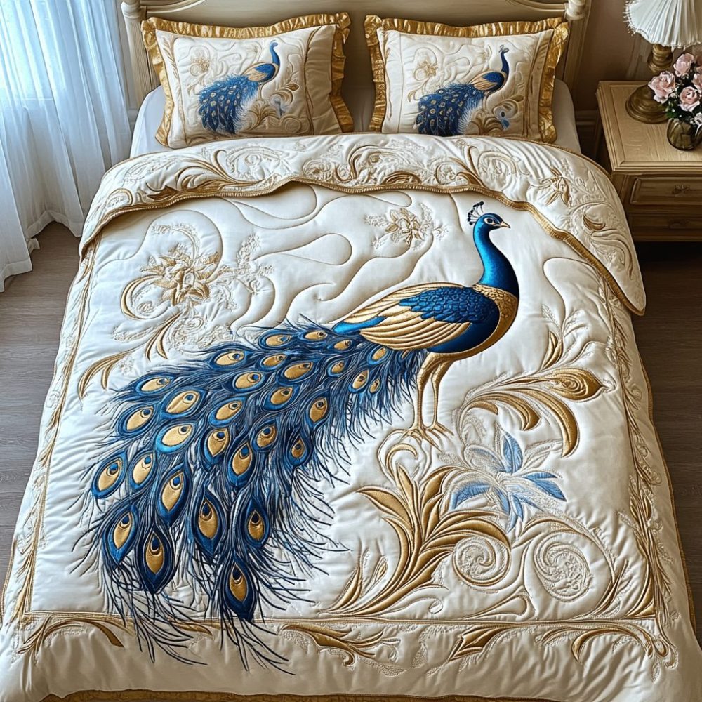 Quilted Ocean Wave Microfiber Comforter Set With Matching Shams And Plush Hypoallergenic Fill