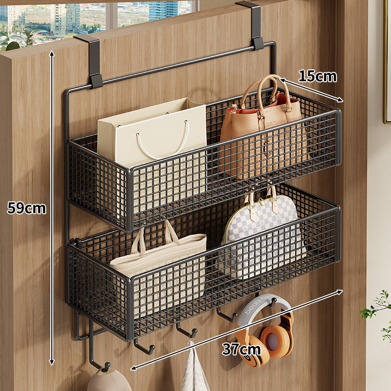 Over-Door Double Mesh Storage Rack with Multi Hooks