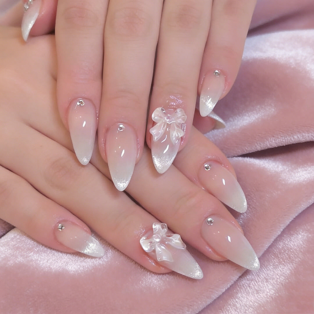 Elegant Rhinestone and Bow Nail Art Extensions Kalsten