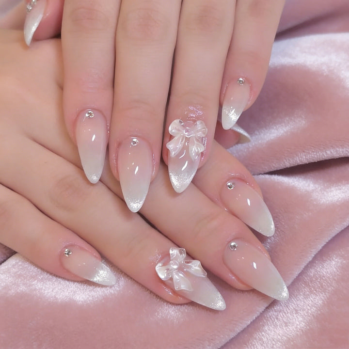 Elegant Rhinestone and Bow Nail Art Extensions Kalsten