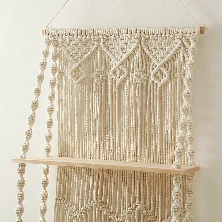 Macrame Wall Shelf with Natural Wooden Shelves Kalsten
