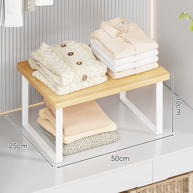 Compact Wooden-Top Metal Shelf Riser for Closet and Countertop