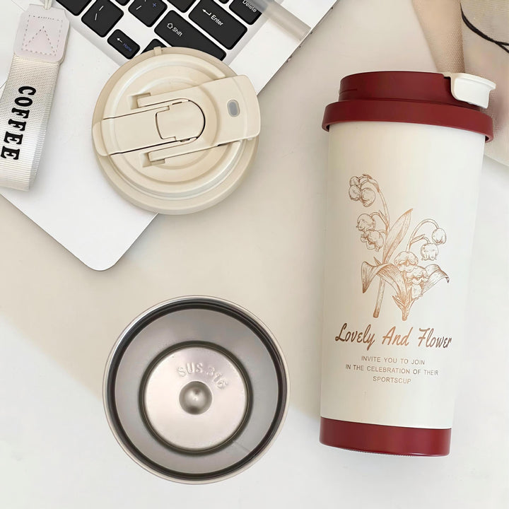Women Travel Mug with Elegant Flower Illustration Kalsten
